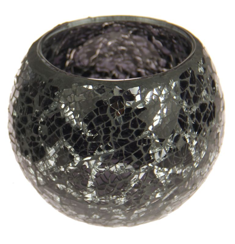 Mosaic Glass Bowl in black, 10CM high and 12CM diameter, perfect for decor, serving snacks, or displaying trinkets.