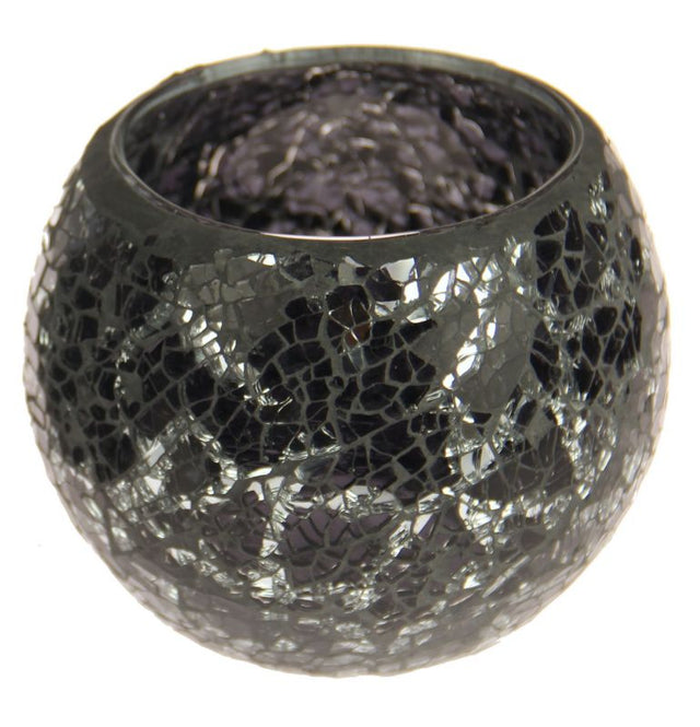 Mosaic Glass Bowl in black, 10CM high and 12CM diameter, perfect for decor, serving snacks, or displaying trinkets.