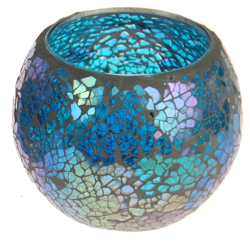 Mosaic glass bowl in ocean colors, 10CM high, perfect for home decor, fruit display, or stylish storage solution.