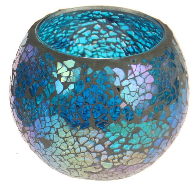 Mosaic glass bowl in ocean colors, 10CM high, perfect for home decor, fruit display, or stylish storage solution.