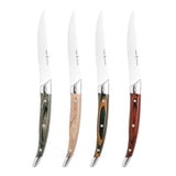 Premium Wilkie Pakka 4-piece steak knife set with ergonomic Pakkawood handles and sharp stainless steel blades.