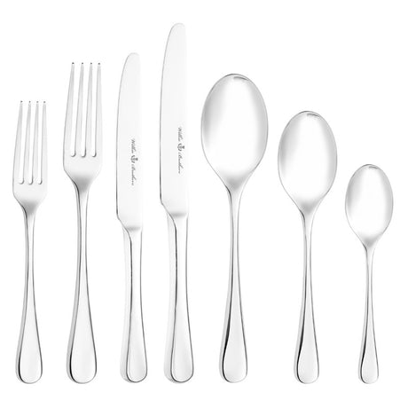 Wilkie Stuart 18/10 cutlery set for 6, includes forks, knives, spoons, crafted from durable stainless steel with polished finish.