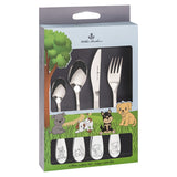 Cute kids cutlery set featuring Wilkie Puppy design, made of durable stainless steel, perfect for toddlers to enjoy mealtime.