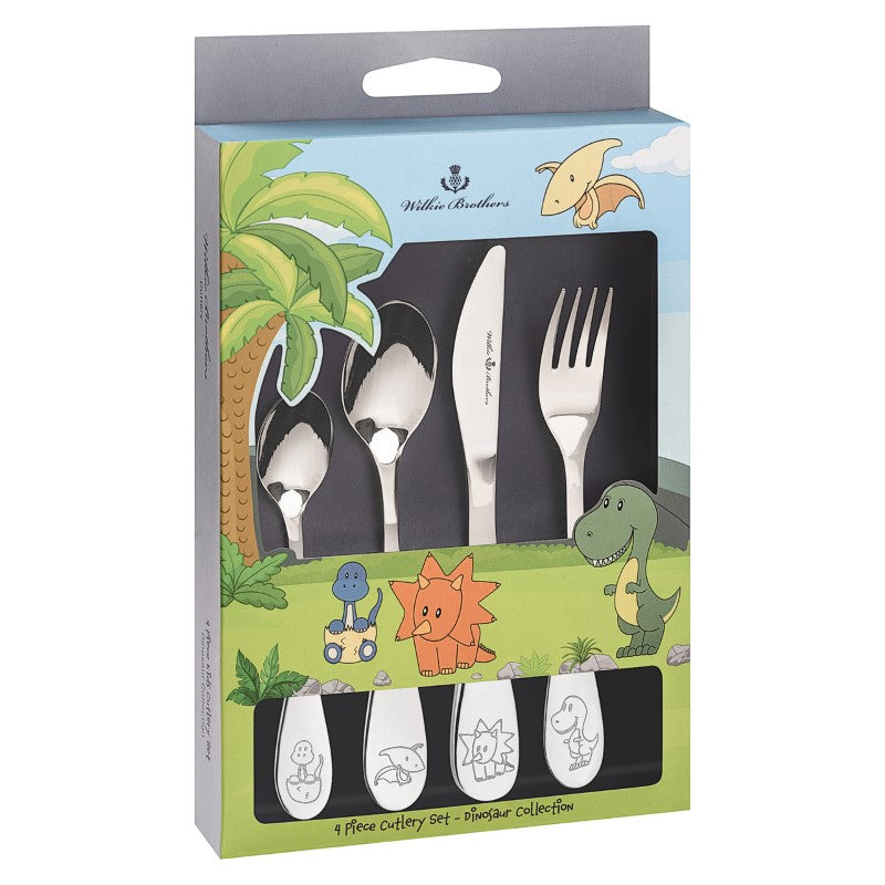 Kids cutlery set featuring adorable dinosaur designs, crafted from durable stainless steel with a high-mirror finish.