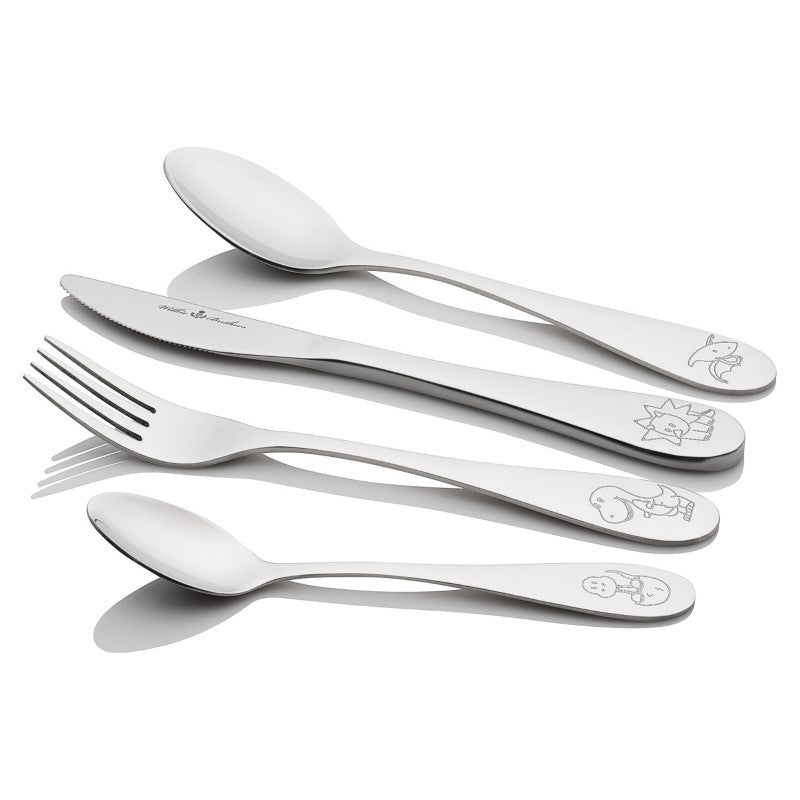 Kids cutlery set featuring dinosaur design, crafted from stainless steel with a high-mirror finish, perfect for ages 3+.