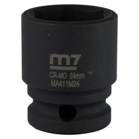 M7 Impact Socket 1/2in Dr. 24mm, durable tool with deep well design for easy access to recessed fasteners in tight spaces.