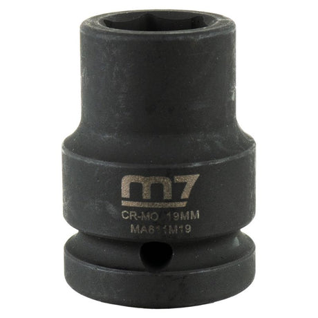 M7 3/4in Dr. impact socket, 19mm, durable chrome molybdenum steel, ideal for automotive and industrial repairs.