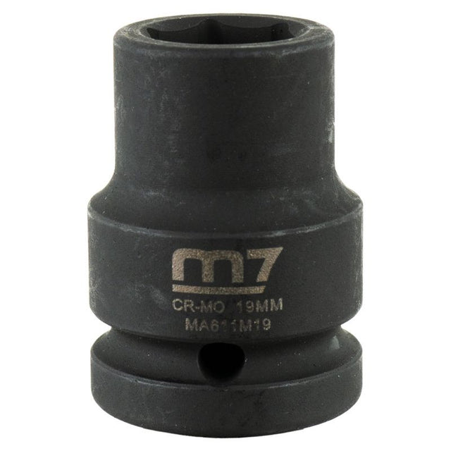 M7 3/4in Dr. impact socket, 19mm, durable chrome molybdenum steel, ideal for automotive and industrial repairs.