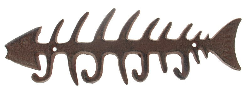 Fish bone shaped iron hook, 32cm wide, adds maritime charm and functionality to home decor for hanging coats and bags.