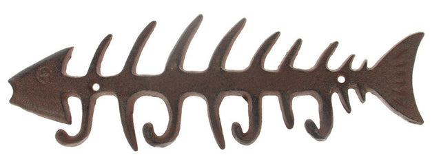 Fish bone shaped iron hook, 32cm wide, adds maritime charm and functionality to home decor for hanging coats and bags.
