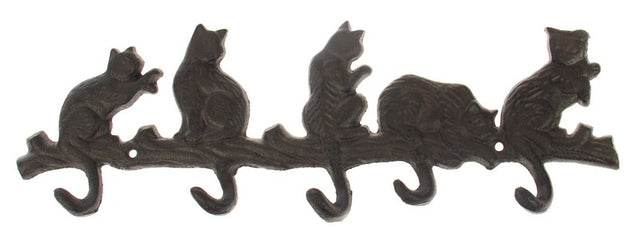 Iron wall hook featuring five cat designs, perfect for organizing leashes and collars while adding feline charm to your decor.