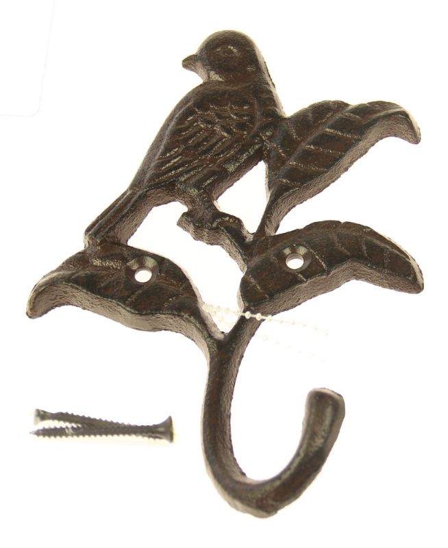 Set of 2 decorative bird hooks in iron, 17cm high, ideal for hanging keys or scarves with an elegant design.