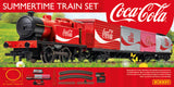 Hornby Summertime Coca-Cola train set featuring a vibrant Coke® Red locomotive and wagons, perfect for collectors and beginners.