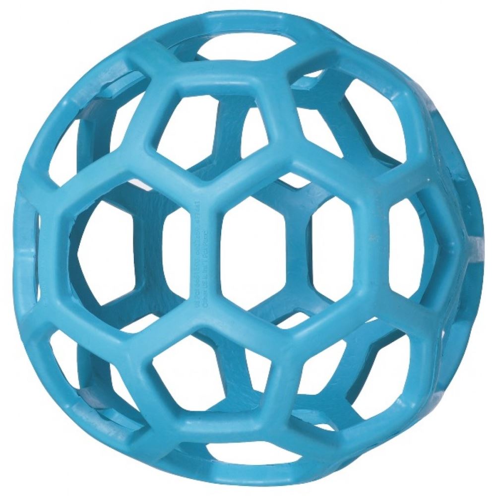 Large JW Hol-ee Roller dog toy in vibrant color, made of durable rubber, ideal for fetching, chewing, and treat dispensing.