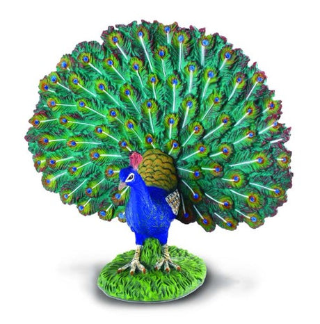 Large CollectA peacock figurine, intricately designed with vibrant colors, perfect for home decor and collectibles.