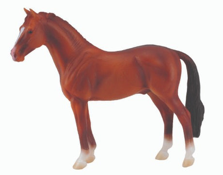 Lifelike Hanoverian Stallion Chestnut figurine by CollectA, measuring 14.5cm x 12cm, perfect for collectors and horse enthusiasts.