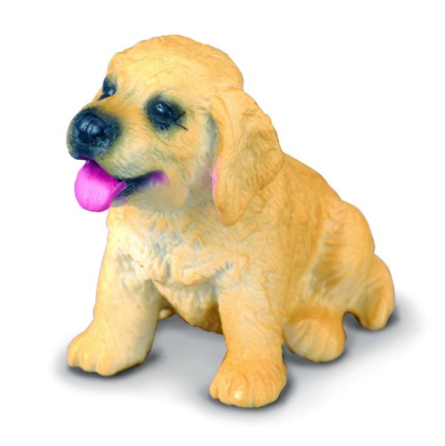 Small Golden Retriever puppy figurine by Collecta, showcasing intricate details and a lively expression, perfect for collectors.