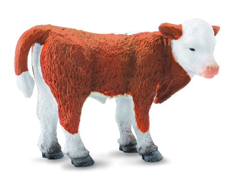 Small Hereford calf figurine by Collecta, intricately detailed, perfect for collectors and farm-themed decor.