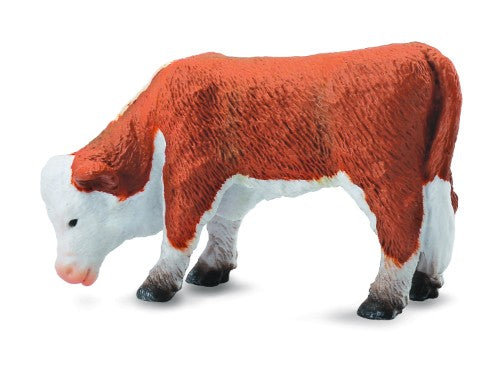 Hereford calf grazing figurine from Collecta, 5.5cm long, showcases detailed craftsmanship and rustic charm for collectors.