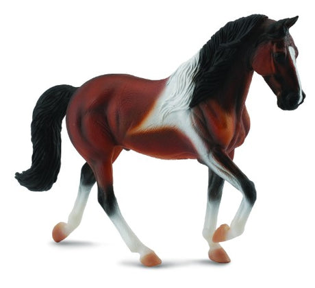 Lifelike XL bay pinto stallion figurine capturing the grace of the Tennessee Walking Horse, perfect for equine decor.