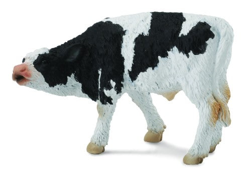 Friesian calf suckling figurine by Collecta, 7cm x 4.5cm, showcasing intricate details of the iconic breed.