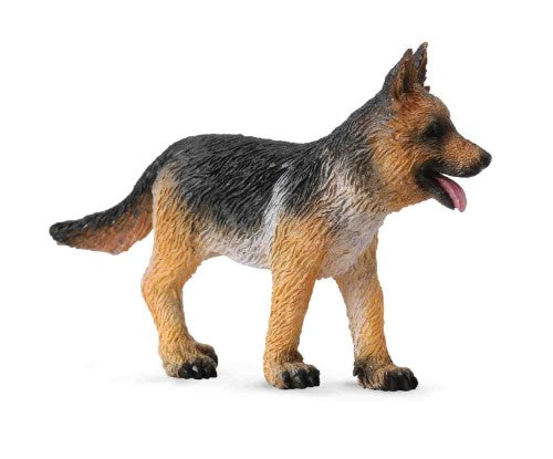 Small Collecta German Shepherd puppy figurine, 6.5cm x 4.2cm, showcases playful spirit and intricate details.