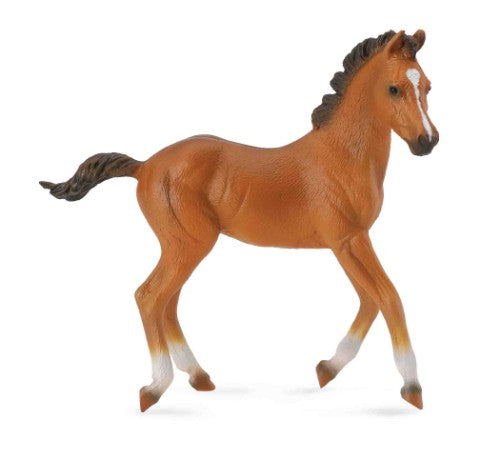 Detailed Quarter Horse foal figurine with a bay coat, ideal for horse lovers and collectors, measuring 9.7cm x 9cm.