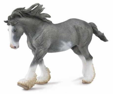 Exquisite XL Clydesdale Stallion Black Sabino Roan figurine, showcasing intricate details and majestic presence.