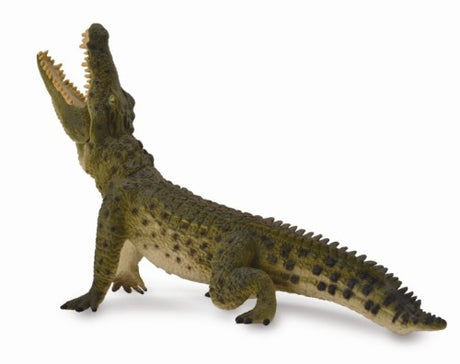 Lifelike XL Nile crocodile figurine by Collecta, leaping with moveable jaw, perfect for display and education.