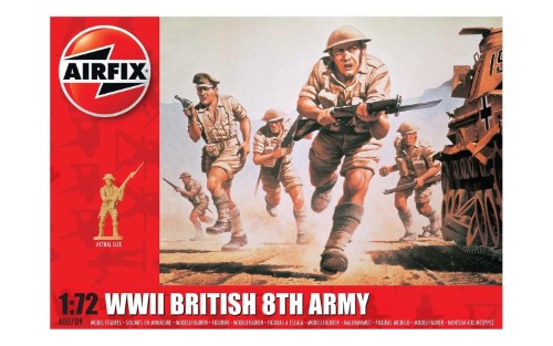 48 detailed 1:72 scale figures of Britain's WWII 8th Army, known as the Desert Rats, designed for historical dioramas.