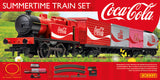 Hornby Summertime Coca-Cola train set features a vibrant Coke® Red locomotive and wagons, perfect for collectors and beginners.