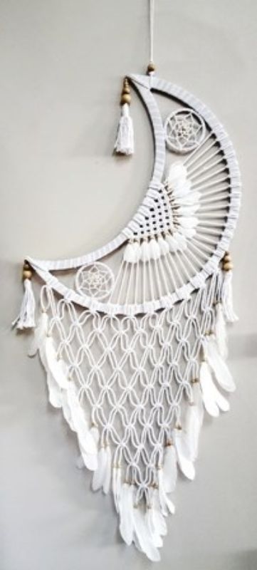 Elegant white moon dream catcher wall decor, 50X1X105CM, promotes tranquility and sweet dreams in any space.