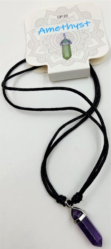 Set of 6 amethyst point pendants, each unique, promoting calm, balance, and spiritual awareness for holistic wellness.