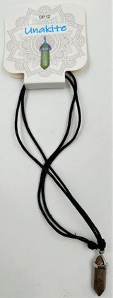 Set of 6 Unakite point pendants, showcasing unique colors and patterns, promoting love and emotional healing.