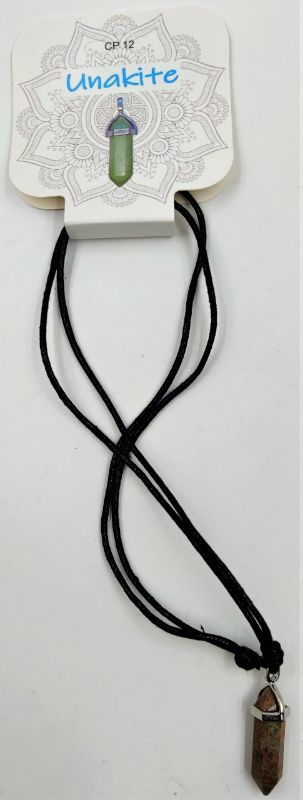 Set of 6 Unakite point pendants, showcasing unique colors and patterns, promoting love and emotional healing.