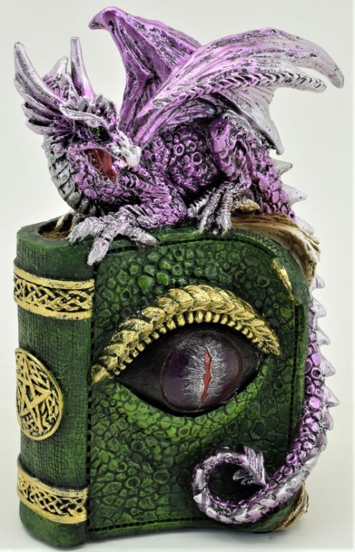 Ornament - Purple Dragon On Book with LED (14.2cm)