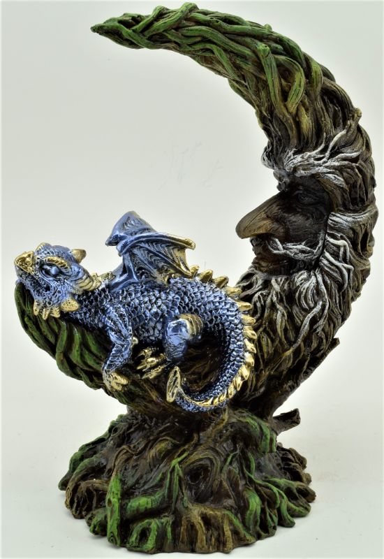 Ornament - Blue Dragon Lying On Moon with LED (21cm)