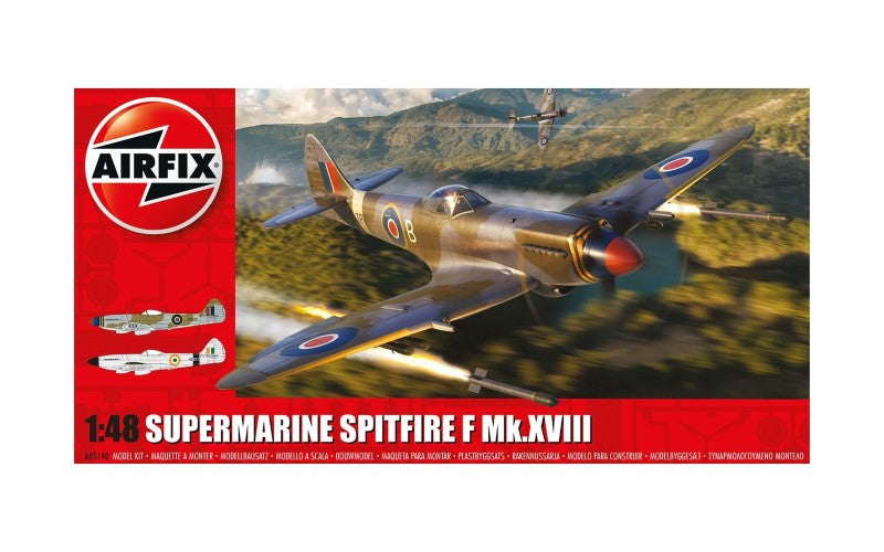 Detailed scale model of Airfix Supermarine Spitfire F Mk.XVIII, showcasing WWII fighter's engineering excellence and authentic features.