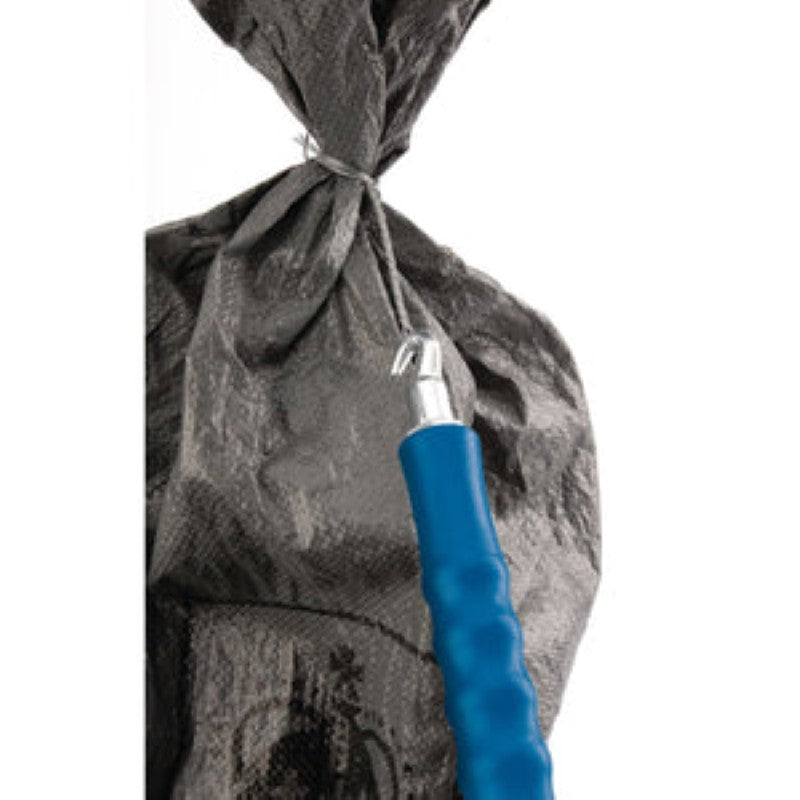 Ergonomic bag tie twister with molded grip and durable steel hook for efficient and comfortable tying of sacks and bags.