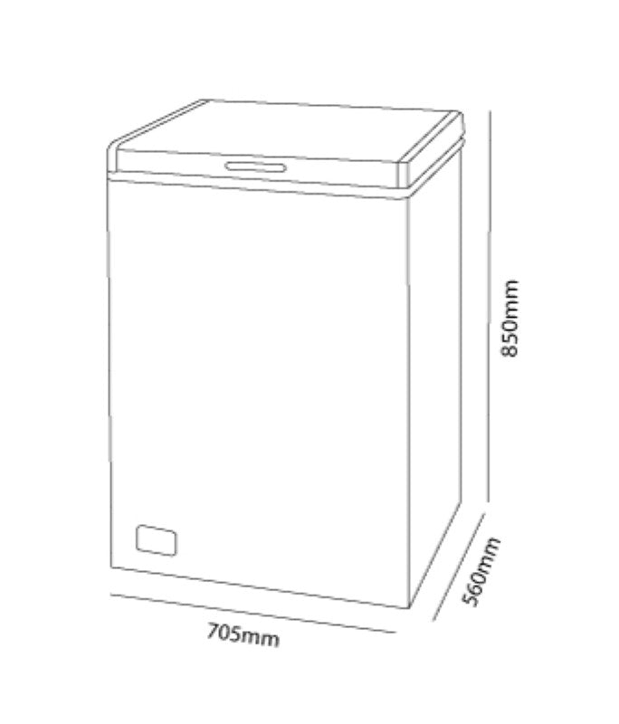 White 142L Parmco Chest Freezer with mechanical controls, direct cooling, quiet operation, and adjustable legs for easy relocation.