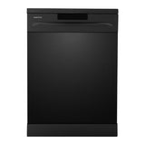 Sleek black 600mm Parmco freestanding dishwasher with LED display, 15 place settings, 5 wash programs, and energy-efficient features.