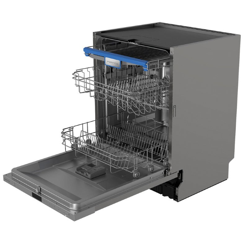 Stainless steel Parmco integrated dishwasher, 600mm, with 14 place settings, 8 programs, and top control LED display.