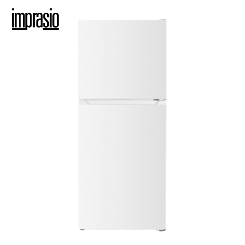 Midea Imprasio 181L Top Mount Fridge Freezer in sleek white, featuring adjustable legs and energy-efficient cooling.