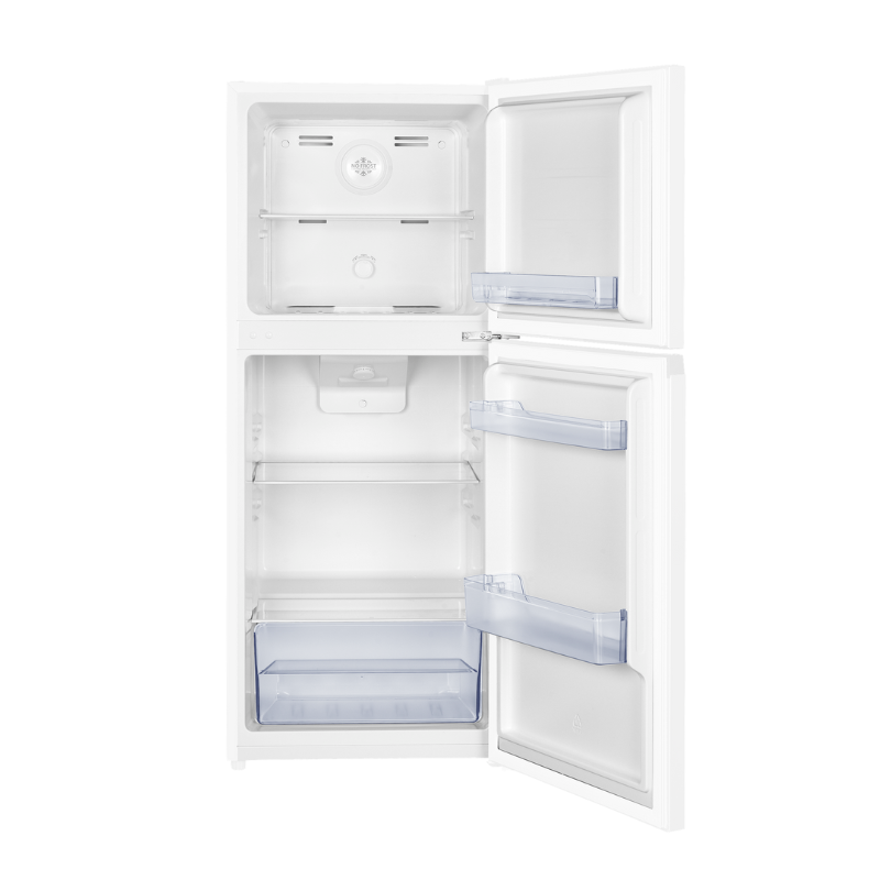 Midea Imprasio 181L Top Mount Fridge Freezer in sleek white, featuring adjustable legs and temperature control, perfect for any kitchen.