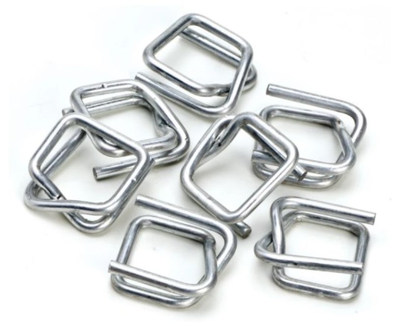 Light duty silver wire buckles, 12mm, 2.5 gauge, designed for reliable hand tensioning of polypropylene strapping. Box of 2000.