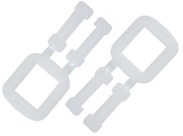White polypropylene buckles, 19mm, lightweight and durable, ideal for securing light to medium weight packages. Box of 1000.