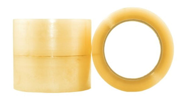 Clear acrylic packaging tape, 48mm x 100m, 55mu thick, 36 rolls, ideal for durable and secure sealing of boxes.