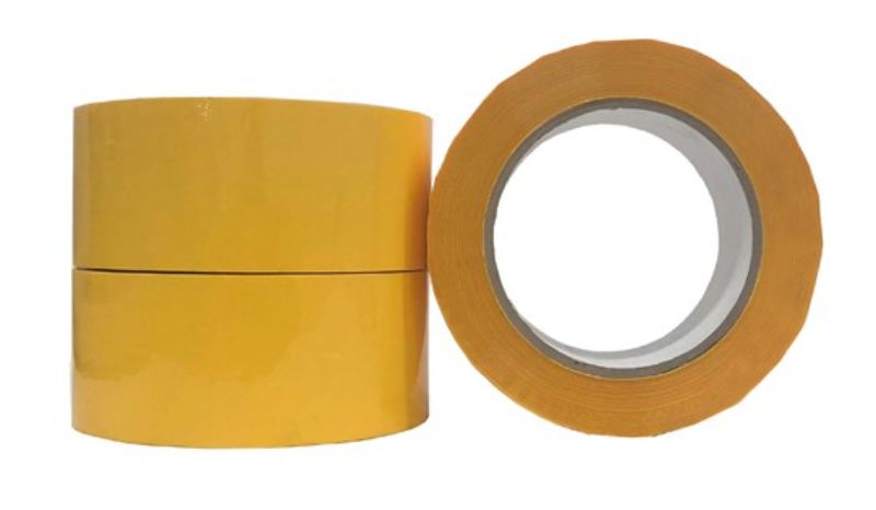 Bright yellow premium acrylic packaging tape, 48mm x 100m, 55mu thick, pack of 36 rolls for reliable sealing and durability.