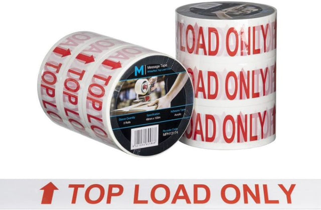 White and red message tape, 48mm x 100m, with strong adhesive for secure packaging and clear communication, pack of 36 rolls.