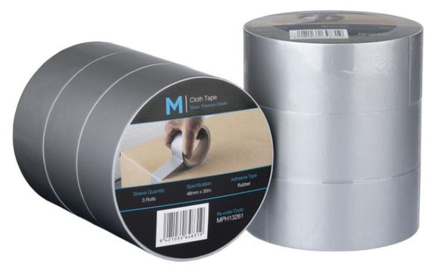 Premium silver cloth tape, 48mm x 30m, sturdy waterproof backing, high tack adhesive, ideal for crafting and repairs. Pack of 36.